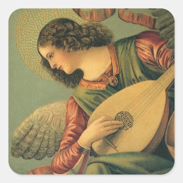 Pegatina Cuadrada Músico Ángel, Melozzo da Forli, arte renacentista (Anverso)
