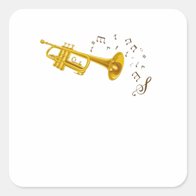 Pegatina Cuadrada Músico de Jazz Trumpet Music Notes (Anverso)