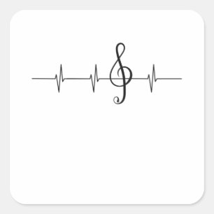 Pegatina Cuadrada Músico de Pulso de Música Heartbeat Clef