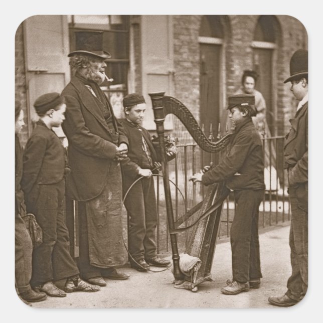 Pegatina Cuadrada Músicos callejeros italianos, de 'Street Life in L (Anverso)