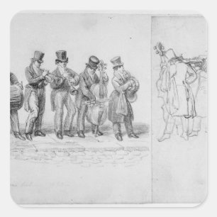 Pegatina Cuadrada Músicos de la calle de Londres, c.1820-30