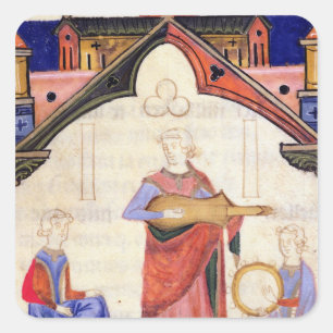 Pegatina Cuadrada Músicos tocando guitarra y tambourine