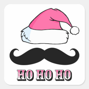Pegatina Cuadrada Mustache Santa Pink