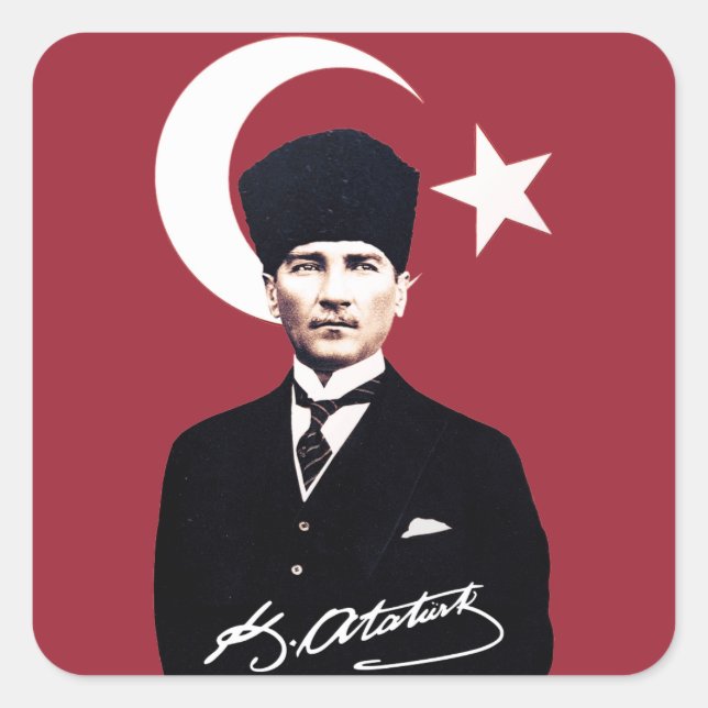 Pegatina Cuadrada Mustafa Kemal Atatürk (Anverso)