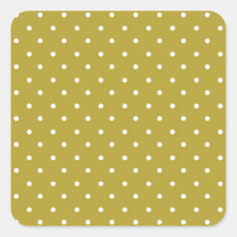 Pegatina Cuadrada  Mustard yellow white polka dots pattern 