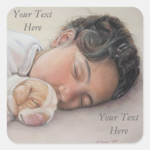 Pegatina Cuadrada muy linda niña pequeña acurrucada cachorro beagl