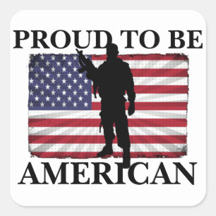 Pegatina Cuadrada Muy Patriótico Orgulloso de ser Americano Bandera