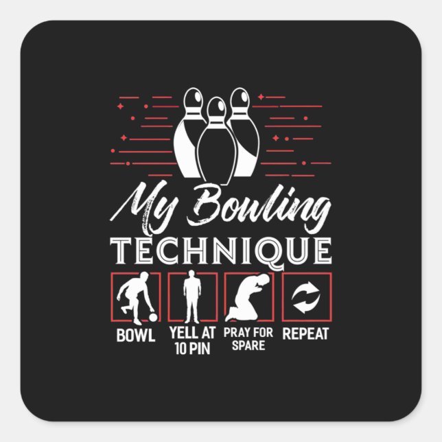 Pegatina Cuadrada My Bowling Technique (Anverso)