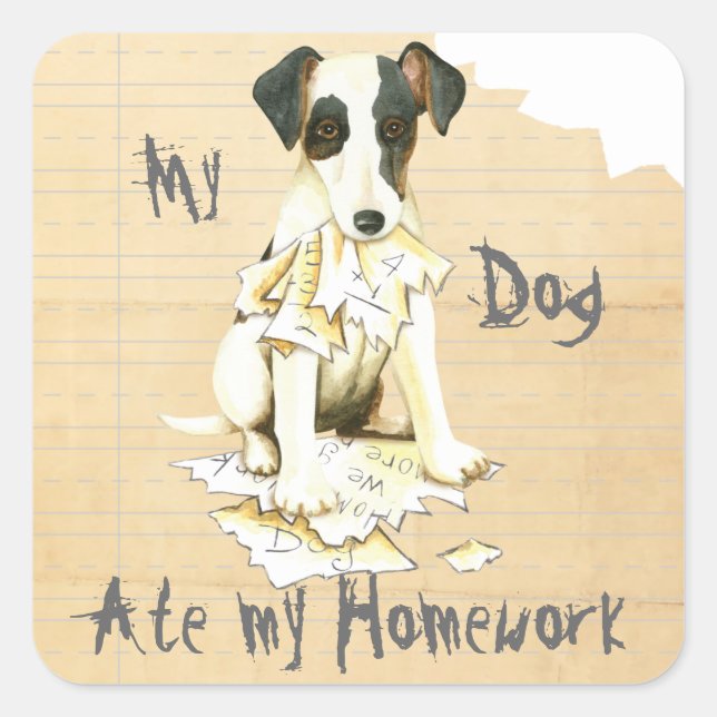 Pegatina Cuadrada My Smooth Fox Terrier Se Comía Mi Casa (Anverso)