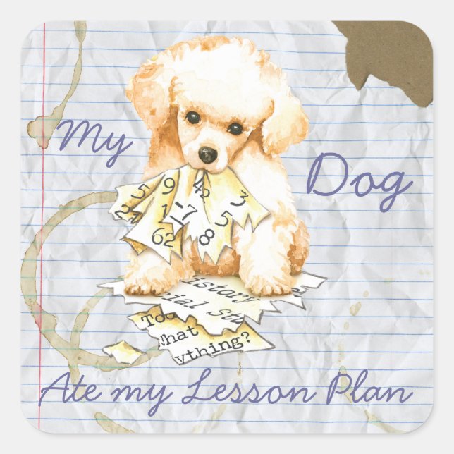 Pegatina Cuadrada My Toy Poodle Ate my Lesage Plan (Anverso)