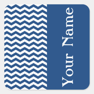 Pegatina Cuadrada Mykonos Blue Wave Chevron con nombre