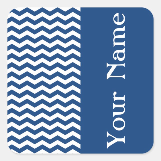Pegatina Cuadrada Mykonos Blue Wave Chevron con nombre (Anverso)