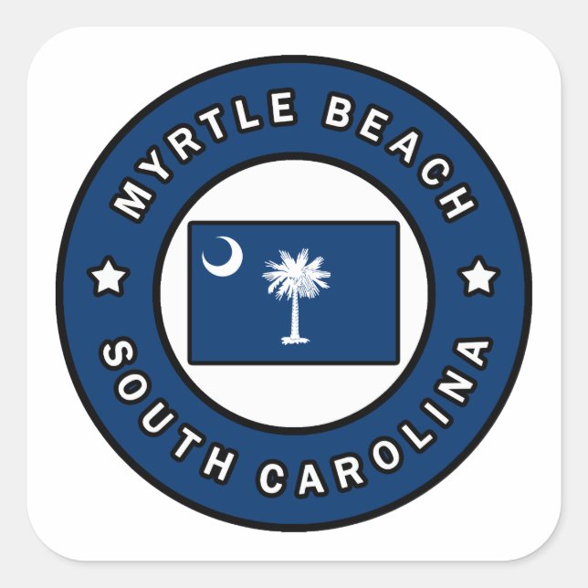 Pegatina Cuadrada Myrtle Beach South Carolina (Anverso)