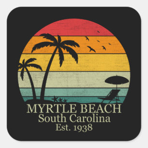 Pegatina Cuadrada Myrtle Beach Vintage Carolina del Sur
