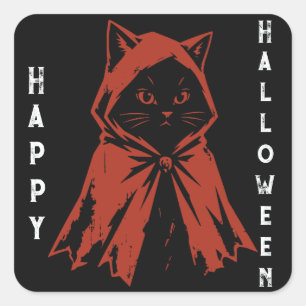 Pegatina Cuadrada Mysterious Cat in Cloak