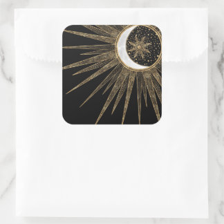 Pegatina Cuadrada Mystic Black Gold Sun Moon Mandala