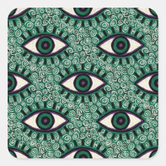 Pegatina Cuadrada "Mystic Emerald Eyes" - Psychedelic Swirl Seamless