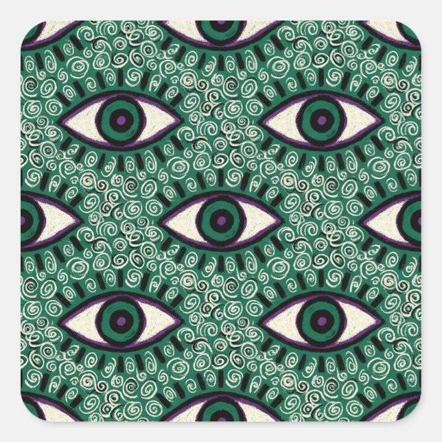 Pegatina Cuadrada "Mystic Emerald Eyes" - Psychedelic Swirl Seamless (Anverso)