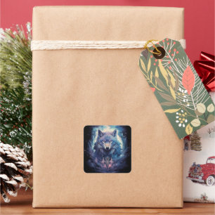 Pegatina Cuadrada Mystic Moon Wolf Guardian