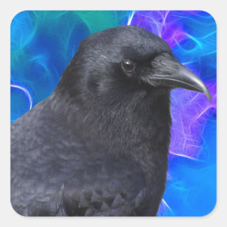Pegatina Cuadrada Mystic Raven Portrait Celtic Pagan Art