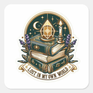 Pegatina Cuadrada Mystical Bookstack Sticker - Lost In My Own World 