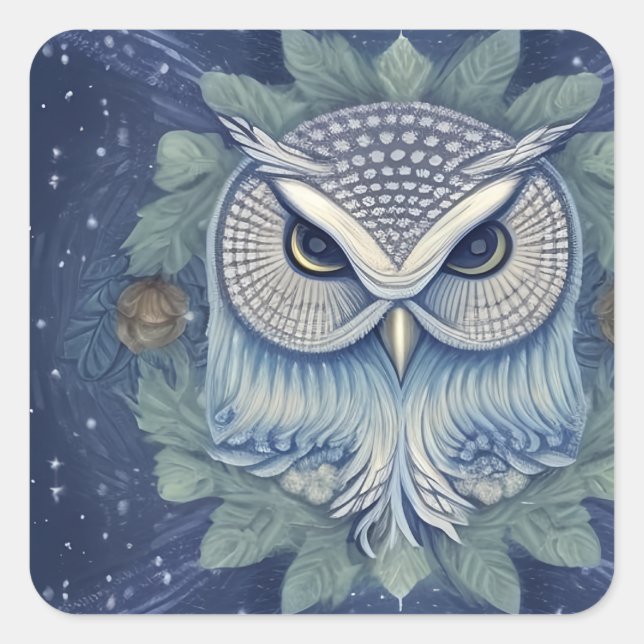 Pegatina Cuadrada Mystical Fantasy Forest Owl (Anverso)