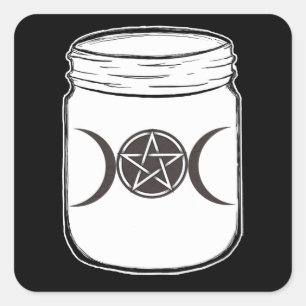Pegatina Cuadrada Mystical Magic Moons Mason Jar Halloween Party