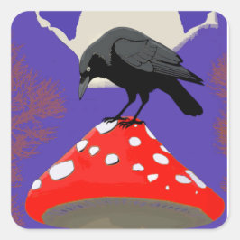 Pegatina Cuadrada 🖤Mystical Raven on Mushroom Sticker