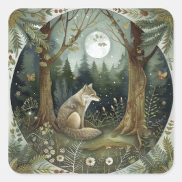 Pegatina Cuadrada Mystical Woodland Wolf