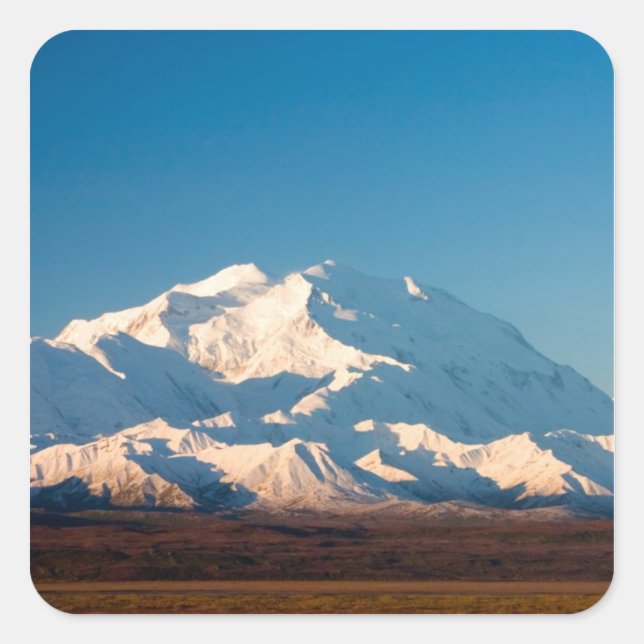 Pegatina Cuadrada N.A., EE. UU., Alaska.  Mt. McKinley en Denali (Anverso)