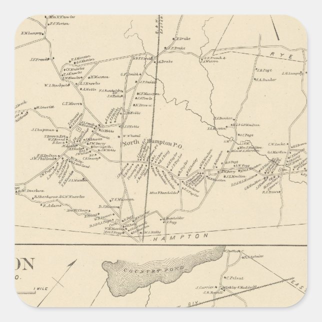 Pegatina Cuadrada N Hampton, Newton (Anverso)