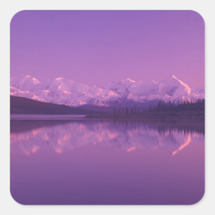 Pegatina Cuadrada NA, EE. UU., Alaska, Parque Nacional Denali, Lago 
