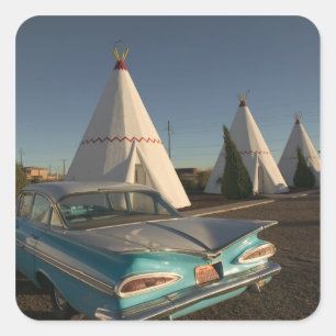 Pegatina Cuadrada NA, EE. UU., Arizona, Holbrook Route 66, Wigwam