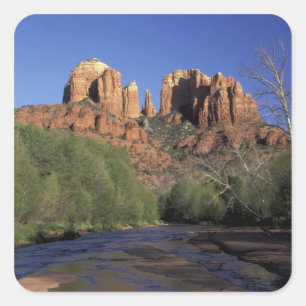 Pegatina Cuadrada NA, EE. UU., Arizona, Sedona. Cathedral Rock y rob