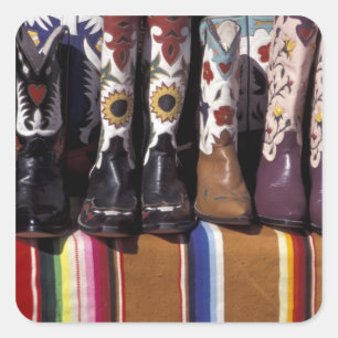Pegatina Cuadrada NA, EE. UU., Nuevo México, Santa Fe. Botas de vaqu