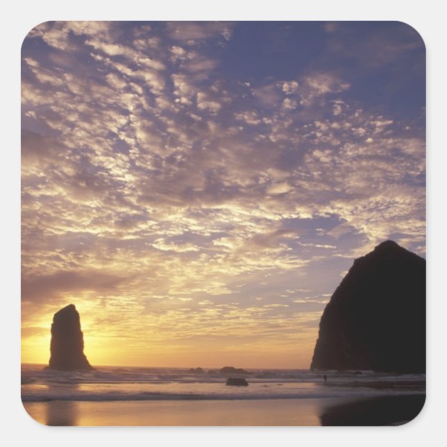 Pegatina Cuadrada NA, EE. UU., Oregón, Costa de Oregón, Canon Beach  (Anverso)