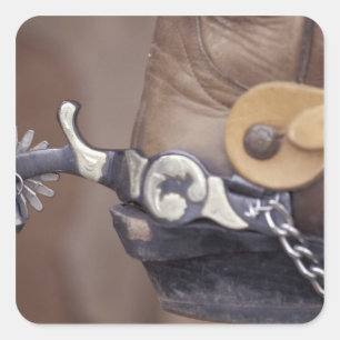 Pegatina Cuadrada NA, EE.UU., Texas, Lubbock Cowboy arranca y espole