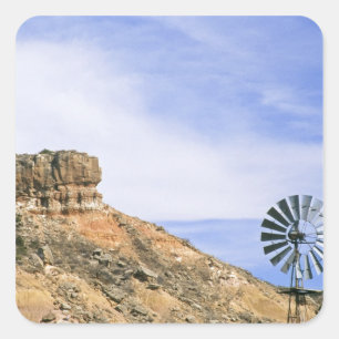 Pegatina Cuadrada NA, EE. UU., Texas Molino de viento y acantilados