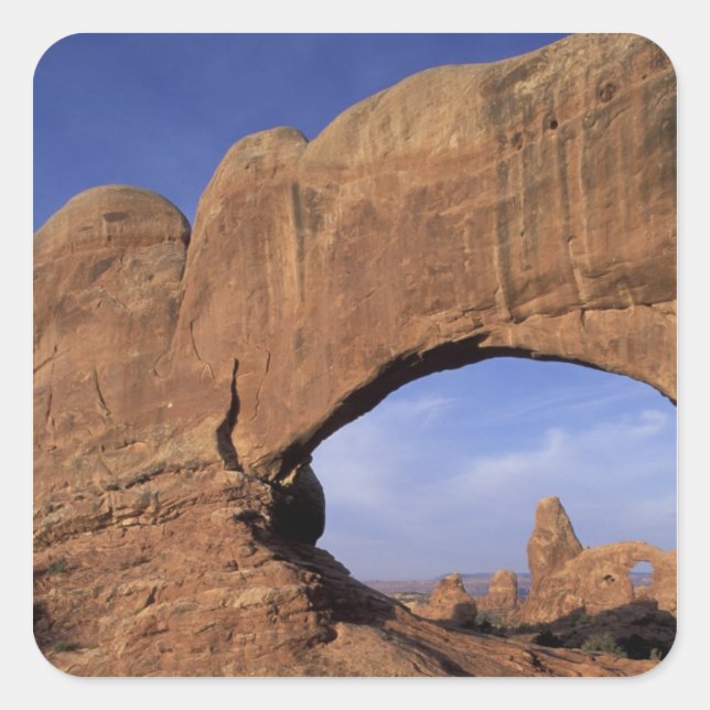 Pegatina Cuadrada NA, Utah, Parque Nacional Arches. Doble Arco (Anverso)