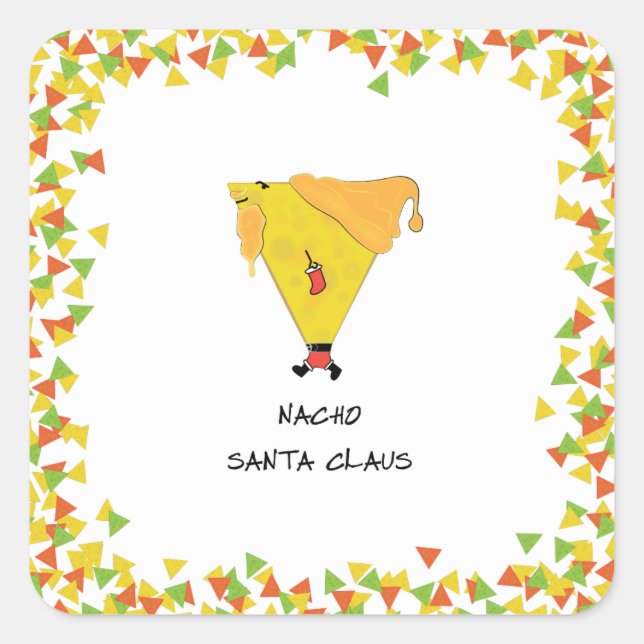 Pegatina Cuadrada Nacho Santa con Chips (Anverso)