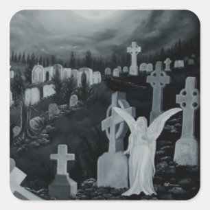 Pegatina Cuadrada Nachts auf dem Friedhof - Engel