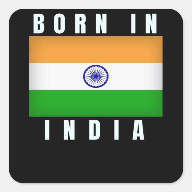 Pegatina Cuadrada Nacido en India (Anverso)