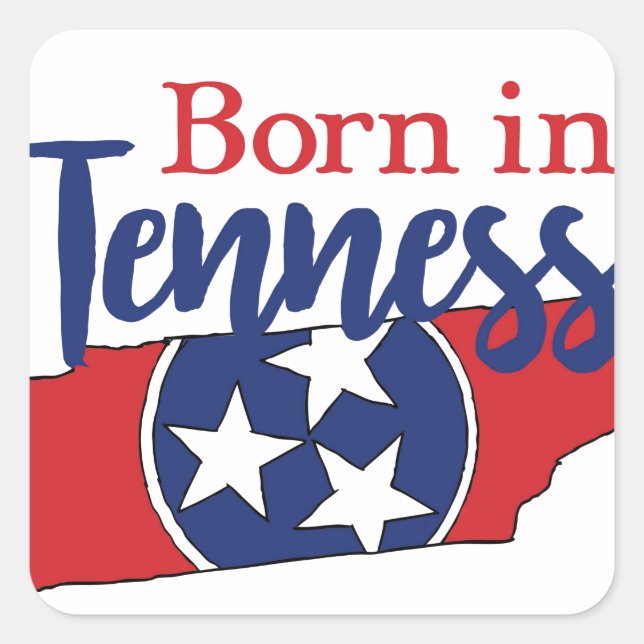 Pegatina Cuadrada Nacido en los Símbolos Estatales de Tennessee, est (Anverso)