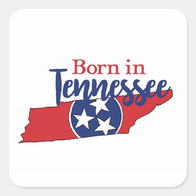 Pegatina Cuadrada Nacido en los Símbolos Estatales de Tennessee, est (Anverso)