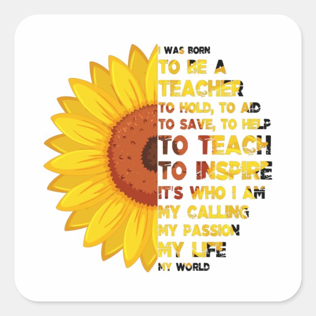 Pegatina Cuadrada NACIDO PARA SER MAESTRO Inspirador Cita (Anverso)