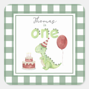 Pegatina Cuadrada Nacimiento acuático Dinosaurio 1.ᵉʳ cumpleaños