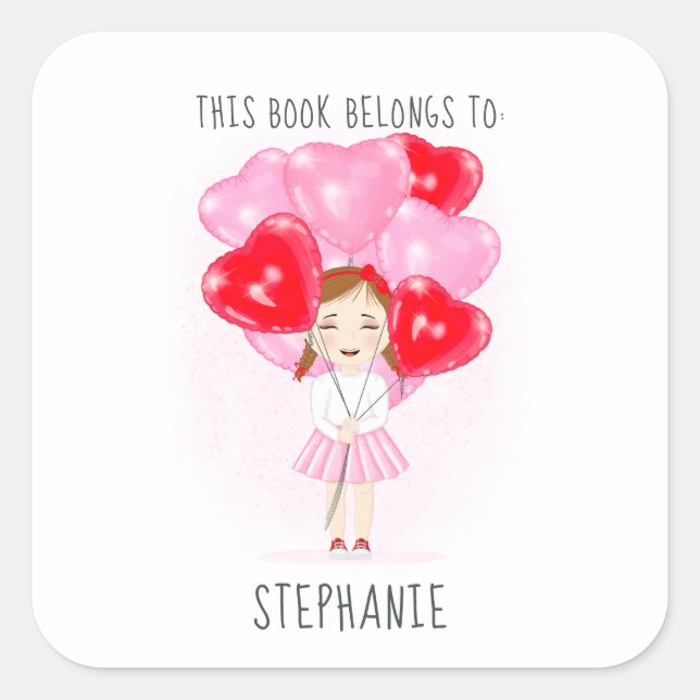 Pegatina Cuadrada Nacimiento de globo para este libro pertenece a (Anverso)