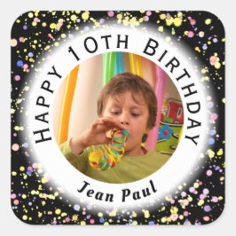 Pegatina Cuadrada Nacimiento de la acuarela del Personalizable negro