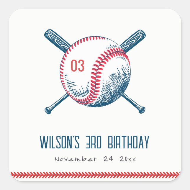 Pegatina Cuadrada Nacimiento de la Estrella de Béisbol Rojo de la Ma (Anverso)