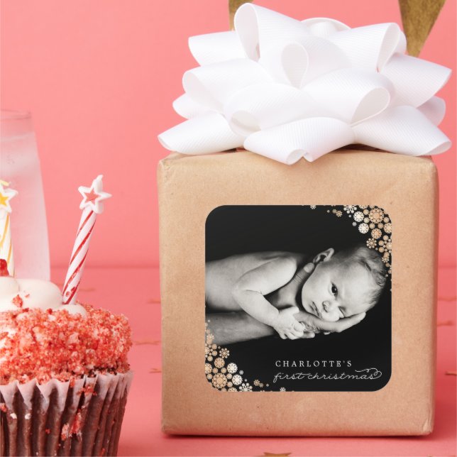 Pegatina Cuadrada Nacimiento de la foto de los copos de nieve del pr (Fiesta)